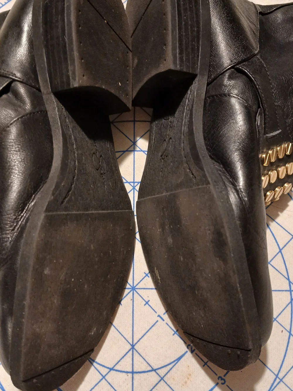 Jessica Simpson Black Studded Mid-Calf Boots with Gold Accents